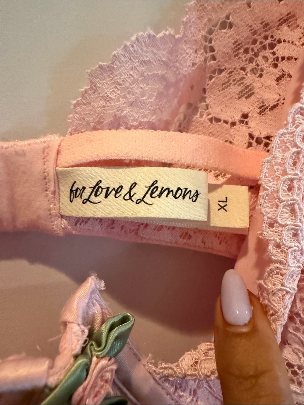 For Love & Lemions Pink Floral Lace Chemise with Bow Detail - Picture 4 of 5